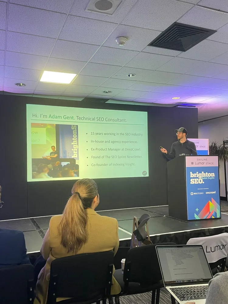 Adam Gent presenting at BrightonSEO